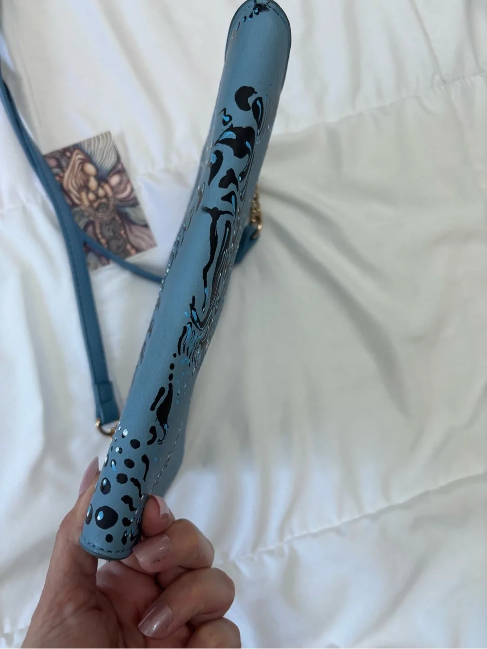 Blue Patterned Crossbody Bag. Hand painted. One of a kind.